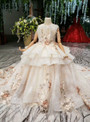 Adorable Champagne Tulle Sequins Embroidery Appliques Long Flower Girl Dress With Train