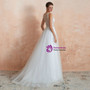 A-Line Bateau White Tulle Appliques See Through Sleeveless Floor Length Wedding Dress