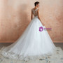 Glamorous White Ball Gown Tulle Appliques V-neck See Through Floor Length Wedding Dress