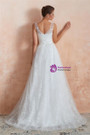 A-Line White V-neck Tulle Appliques Sleeveless Long Wedding Dress