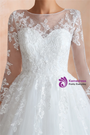 Advanced White Ball Gown Long Sleeve Tulle Lace Appliques Floor Length Wedding Dress