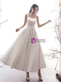 Simple White Satin Spaghetti Straps Backless Ankle Length Short Wedding Dress