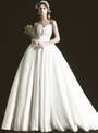 Simple Ivory White Satin Sweetheart Long Wedding Dress With Bow