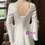 Casual White Satin V-neck Long Sleeve Floor Length Wedding Dress