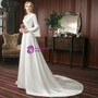 Casual White Satin V-neck Long Sleeve Floor Length Wedding Dress