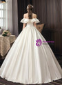 Ivory White Satin Off the Shoulder Sleeveless Floor Length Wedding Dress
