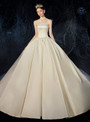 Elegant Ivory White Satin Strapless Sleeveless Wedding Dress With Pocket