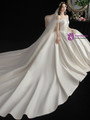 Wonderful White Ball Gown Satin Off the Shoulder Long Wedding Dress With Bow
