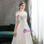 Simple White Satin Off the Shoulder Lace Appliques Floor Length  Wedding Dress