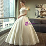 Pretty Ivory Satin Ball Gown Off the Shoulder Lace Appliques Long Wedding Dress