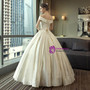 Pretty Ivory Satin Ball Gown Off the Shoulder Lace Appliques Long Wedding Dress