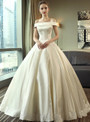 Pretty Ivory Satin Ball Gown Off the Shoulder Lace Appliques Long Wedding Dress