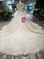 Stylish Champagne Ball Gown Off the Shoulder Appliques Beading Wedding Dress With Train