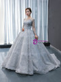 Marvelous Silver Gray Ball Gown Embroidery Long Sleeve Backless Prom Dress 2020