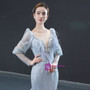 Silver Gray Mermaid Sequins See Through V-neck Long Sleeve Long Prom Dress 2020