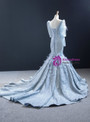 Silver Gray Mermaid Sequins See Through V-neck Long Sleeve Long Prom Dress 2020