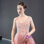Amazing Pink Ball Gown Tulle Beading Backless Sleeveless Long Prom Dress 2020