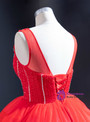 Unique Red Ball Gown Tulle See Through V-neck Backless Beading Long Prom Dress 2020