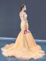 Popular Champagne Mermaid Tulle Appliques V-neck Sleeveless Prom Dress 2020