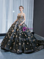 High quality Black Ball Gown Tulle Star Sequins Strapless Sleeveless Prom Dress 2020