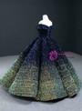 Fabulous Blue And Green Ball Gown Sequins Off the Shoulder Long Prom Dress 2020
