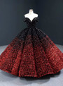 Red And Black Ball Gown Sequins Off the Shoulder Floor Length Prom Dress 2020