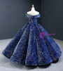 Dreamy Blue Sequins Off the Shoulder Sleeveless Prom Dress 2020
