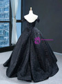 Trendy Black Ball Gown Sequins Hi Lo Off the Shoulder Sleeve Prom Dress 2020