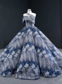 Adorable Blue Ball Gown Sequins One Shoulder Formal Prom Dress 2020