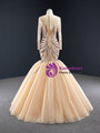 Fairy Tale Champagne Mermaid Scoop Tulle Beading Long Sleeve Prom Dress 2020