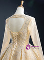 Elegant Champagne Ball Gown Tulle Sequins Long Sleeve Open Back Long Prom Dress 2020
