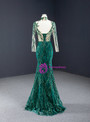 Wonderful Green Mermaid Velvet High Neck Long Sleeve Sequins Prom Dress With Removable Train 2020