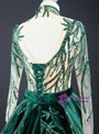 Wonderful Green Mermaid Velvet High Neck Long Sleeve Sequins Prom Dress With Removable Train 2020