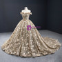 Khaki Ball Gown Off the Shoulder Tulle Embroidery Appliques Prom Dress 2020