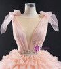Pink Ball Gown Tulle V-neck Backless Tiers Beading Sequins Long Prom Dress 2020