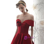 Fashionable Burgundy Satin Off the Shoulder Tea Length Short Prom Dress With Button 2020