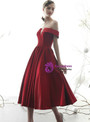 Fancy Burgundy Satin Off the Shoulder Pleats Short Prom Dress 2020