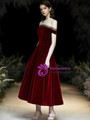 Fabulous Burgundy Velvet Off the Shoulder Short Sleeveless Prom Dress 2020