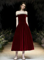 Fabulous Burgundy Velvet Off the Shoulder Short Sleeveless Prom Dress 2020
