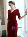 Winsome Burgundy Velvet V-neck Short Sleeve Short Prom Dress 2020