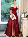 Exquisite Burgundy Satin Off the Shoulder Ruffles Floor Length Prom Dress 2020