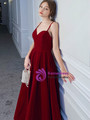 Burgundy Spagehtti Straps Backless Ankle Length Prom Dress With Pocket 2020
