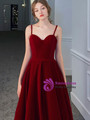 Burgundy Spagehtti Straps Backless Ankle Length Prom Dress With Pocket 2020