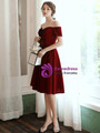 Simple Burgundy Off the Shoulder Short Sleeve Short Prom Dress 2020