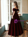 New arrivals Burgundy Velvet Off the Shoulder Prom Dress With Pocket 2020