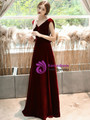 Hot Sale Burgundy Velvet V-neck Backless Floor Length Prom Dress 2020