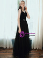 Attractive Black Straps Tulle Velvet Sleeveless Formal Prom Dress 2020