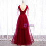 Stylish Burgundy Tulle V-neck Pleats Prom Dress With Bow 2020