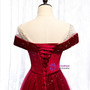 A-Line Burgundy Tulle Star Sequins Cap Sleeve Long Prom Dress 2020
