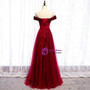 A-Line Burgundy Tulle Star Sequins Cap Sleeve Long Prom Dress 2020